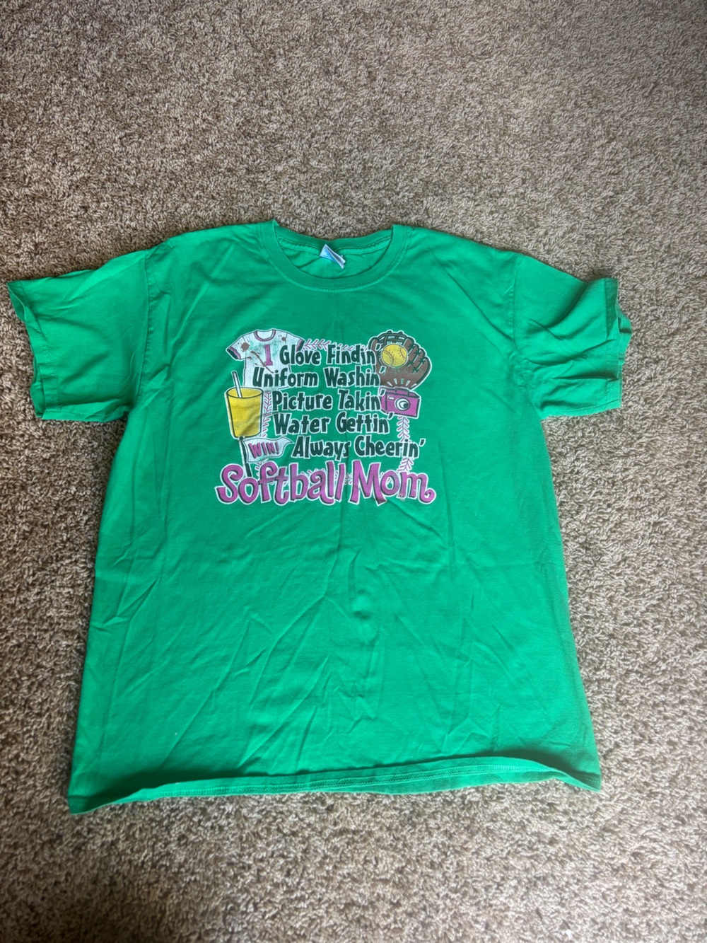 Gildan Green Kids' Softball Mom Graphic Tee with Pink Accents